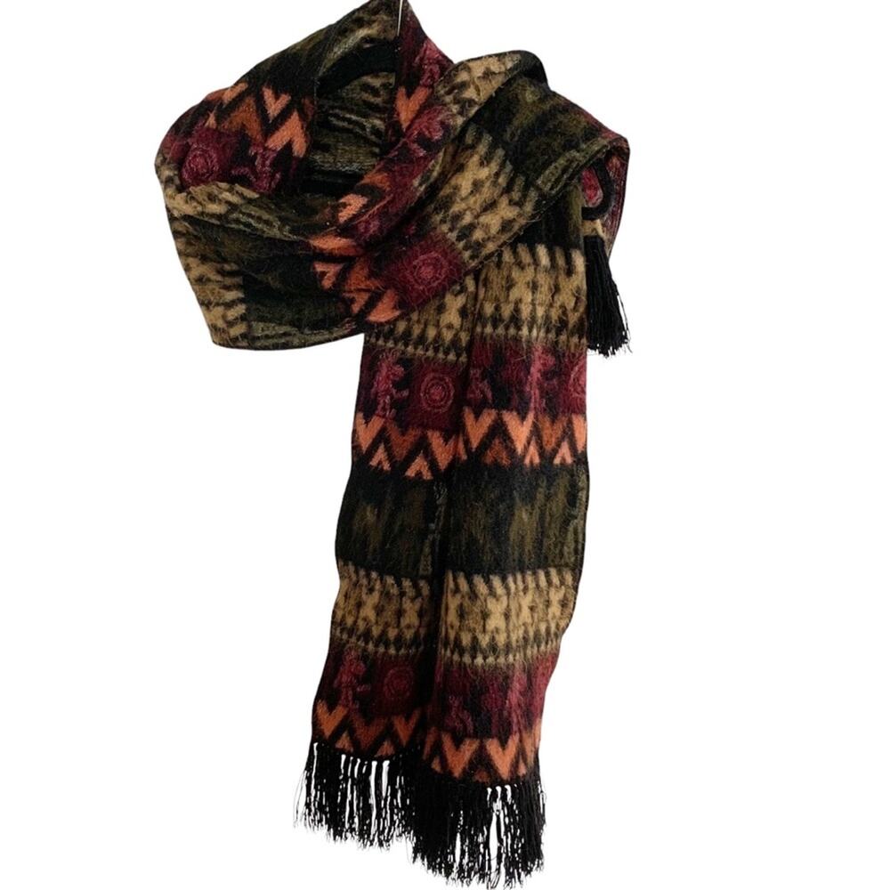 Aztec Print Wool Blend Eyelash Fringe Large Scarf - Picture 5 of 5